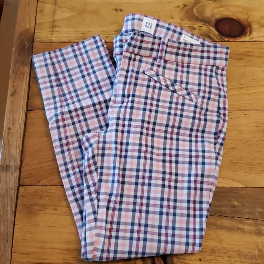 Gap Signature Skinny Ankle Pant pink blue plaid 2